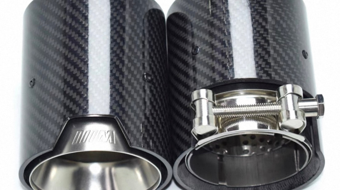 MP Style Carbon Fiber Clamp-On Exhaust Tip (Camo Black Outer, Silver Inner)(Single Unit)