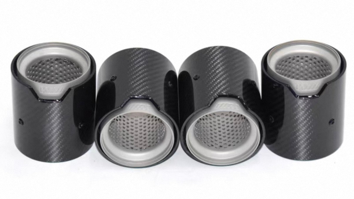 MP Style Carbon Fiber Clamp-On Exhaust Tip (Black Outer, Matte White Inner)(Single Unit)