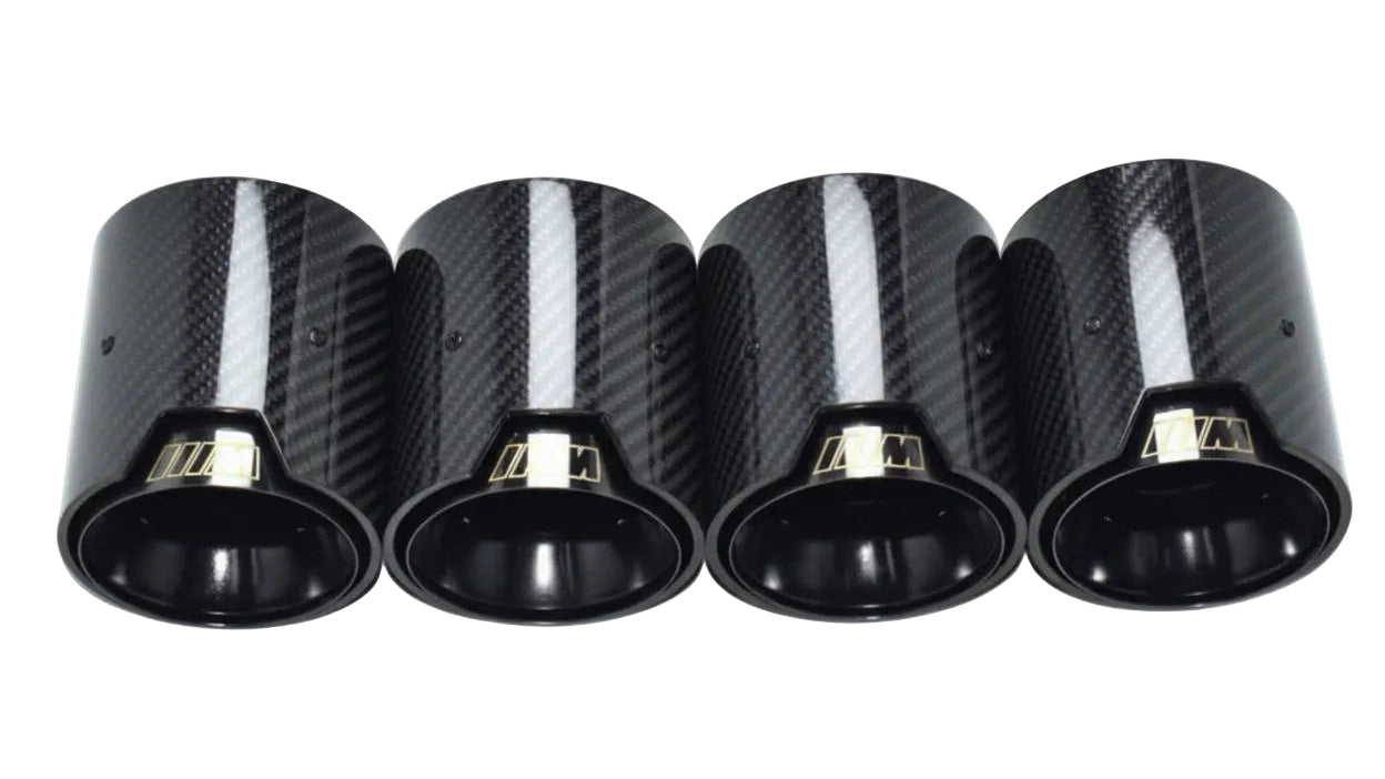 MP Style Carbon Fiber Clamp-On Exhaust Tip (Black Outer, Black Inner, Yellow M)(Single Unit)