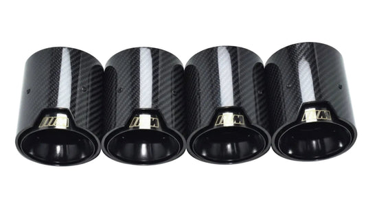 MP Style Carbon Fiber Clamp-On Exhaust Tip (Black Outer, Black Inner, Yellow M)(Single Unit)